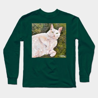 White Cat on Grass Long Sleeve T-Shirt